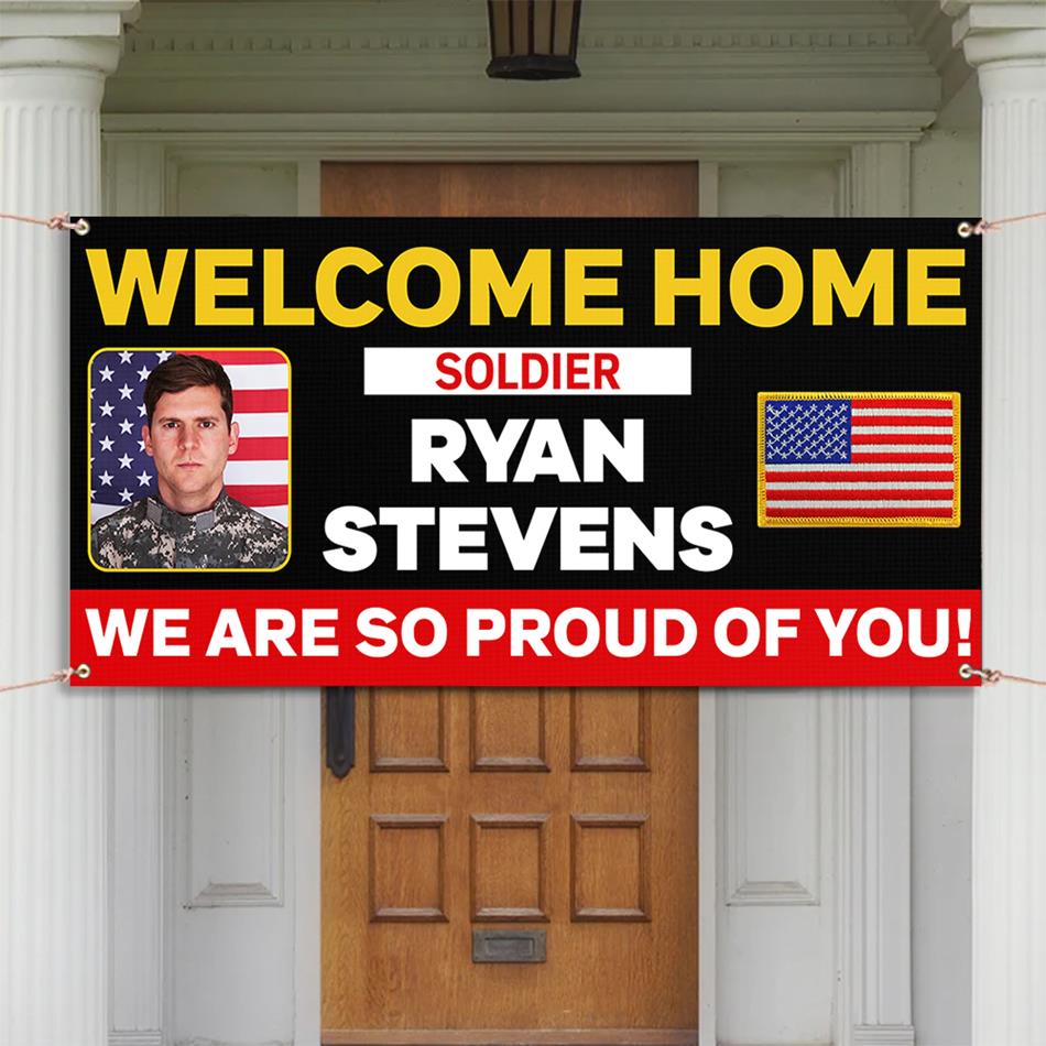 Personalized Welcome Home Soldier Military Graduation Banner Congratulations Soldier We Are So Proud Of You Congrats Sign for Your Soldier's Big Day H2511 Trna