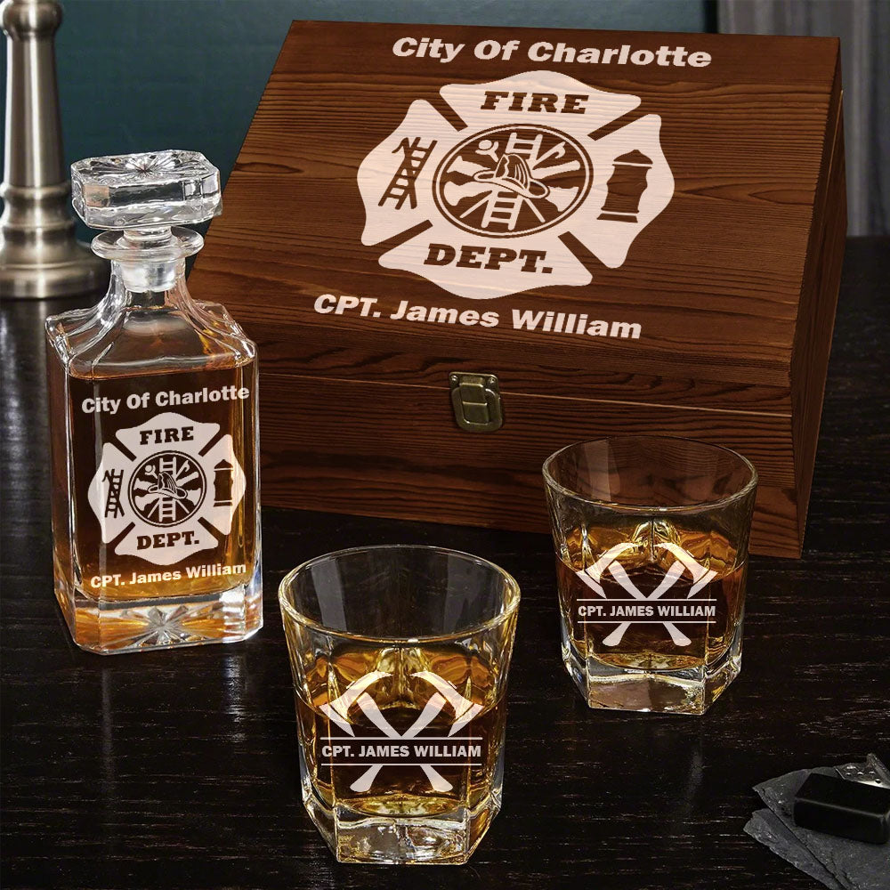 Firefighter Whiskey Decanter Set With Crossed Axe Glasses Fireman Gift Home Bar Gifts for Firefighters H2511