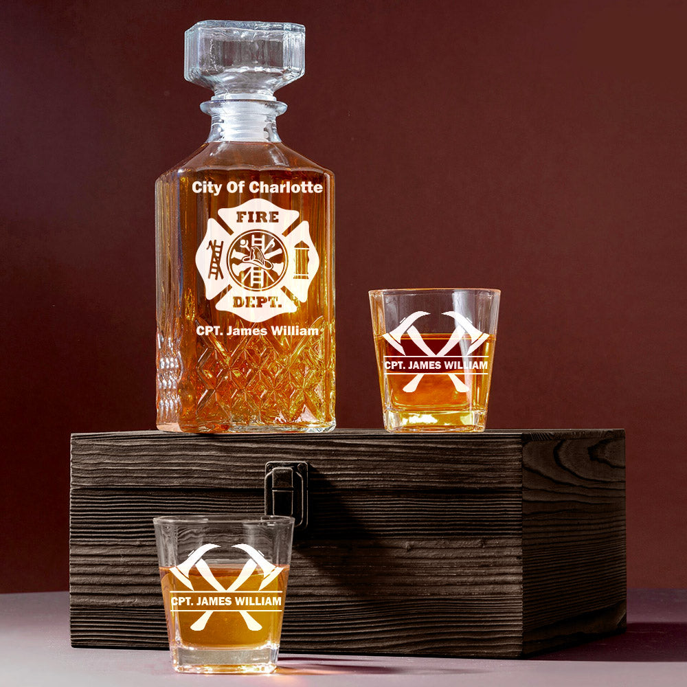 Firefighter Whiskey Decanter Set With Crossed Axe Glasses Fireman Gift Home Bar Gifts for Firefighters H2511