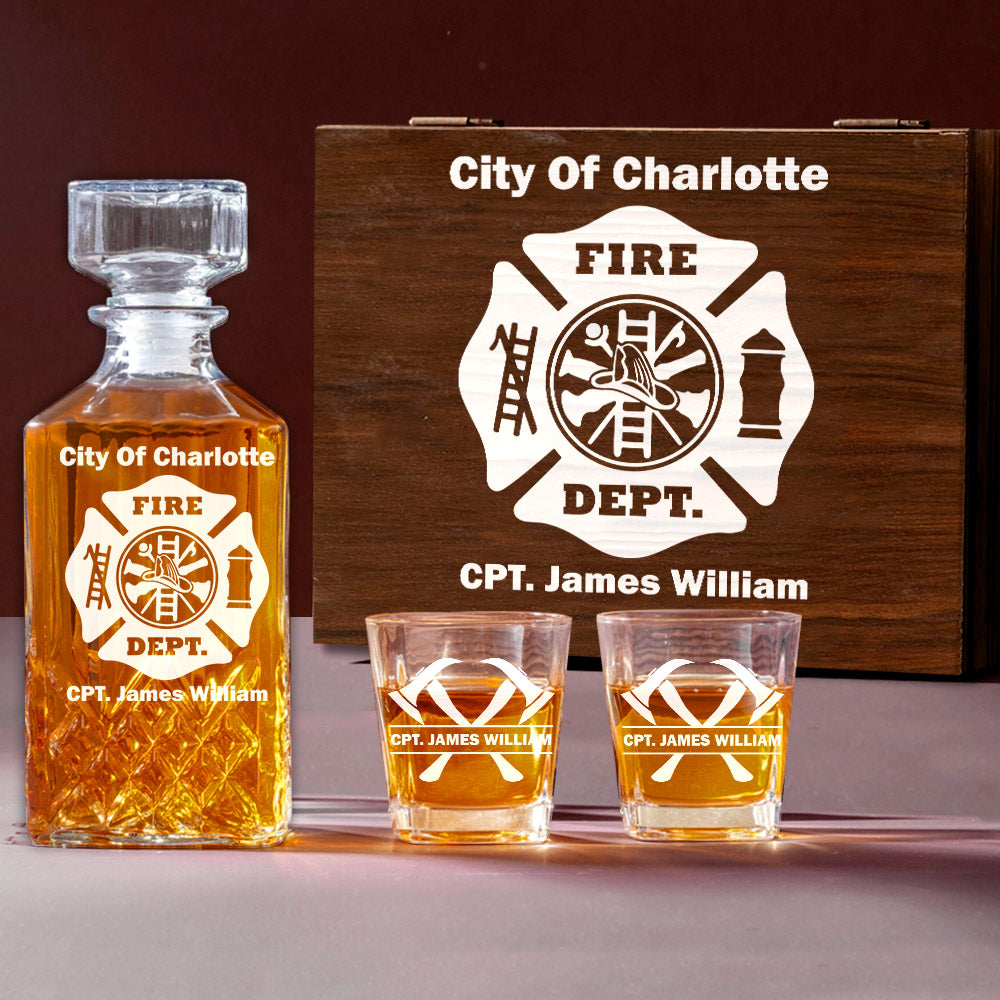 Firefighter Whiskey Decanter Set With Crossed Axe Glasses Fireman Gift Home Bar Gifts for Firefighters H2511