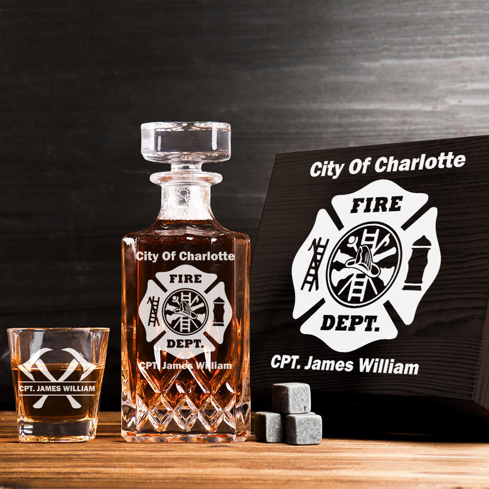 Firefighter Whiskey Decanter Set With Crossed Axe Glasses Fireman Gift Home Bar Gifts for Firefighters H2511