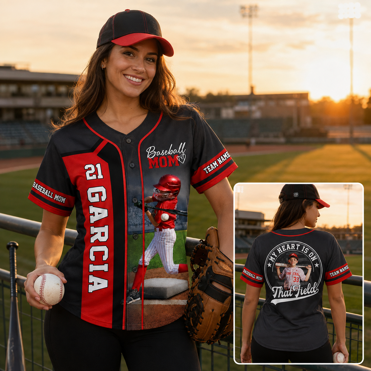 Baseball Mom - My Heart Is On That Field - Personalized Baseball Jersey Custom Photo Baseball Player NA04 PT99