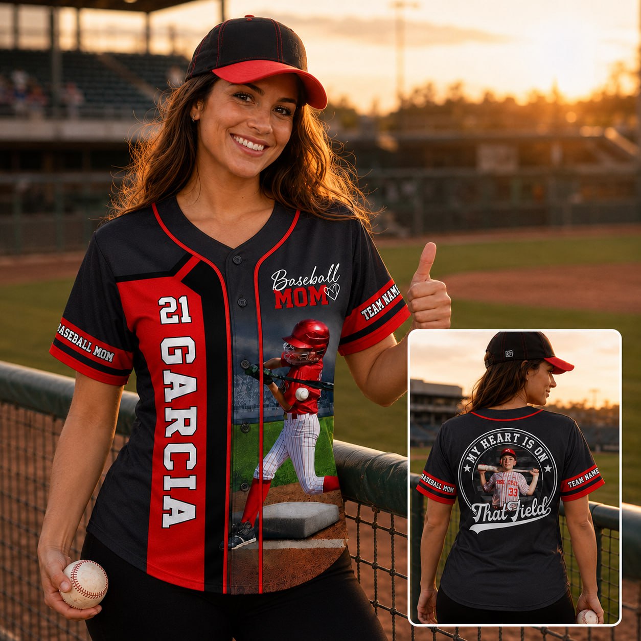 Baseball Mom - My Heart Is On That Field - Personalized Baseball Jersey Custom Photo Baseball Player NA04 PT99
