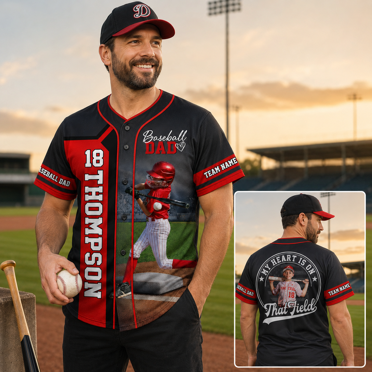 Baseball Mom - My Heart Is On That Field - Personalized Baseball Jersey Custom Photo Baseball Player NA04 PT99