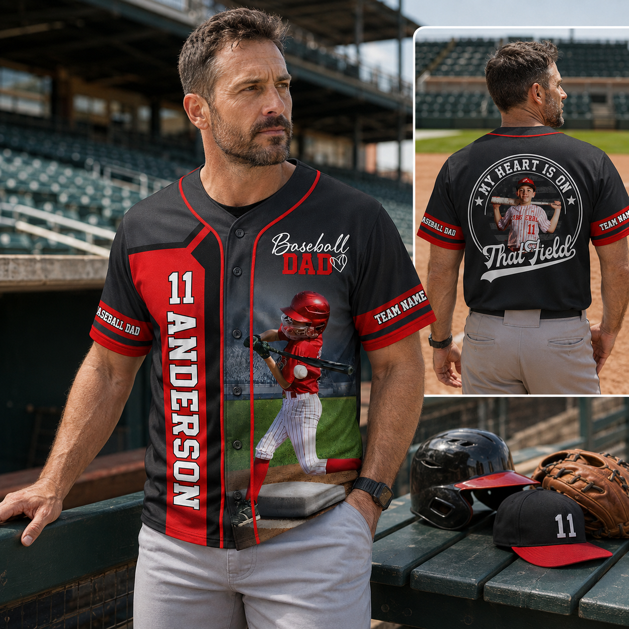 Baseball Mom - My Heart Is On That Field - Personalized Baseball Jersey Custom Photo Baseball Player NA04 PT99