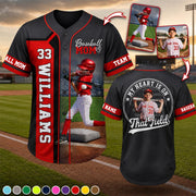 Baseball Mom - My Heart Is On That Field - Personalized Baseball Jersey Custom Photo Baseball Player NA04 PT99