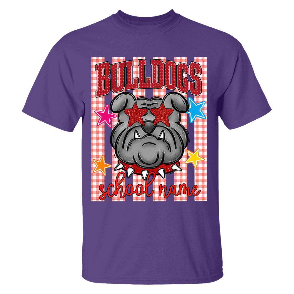 Personalized School School Spirit Mascot Striped Pattern T-Shirt For Teacher, Preppy Back To School, Gifts For Teacher Student MI209 TH23