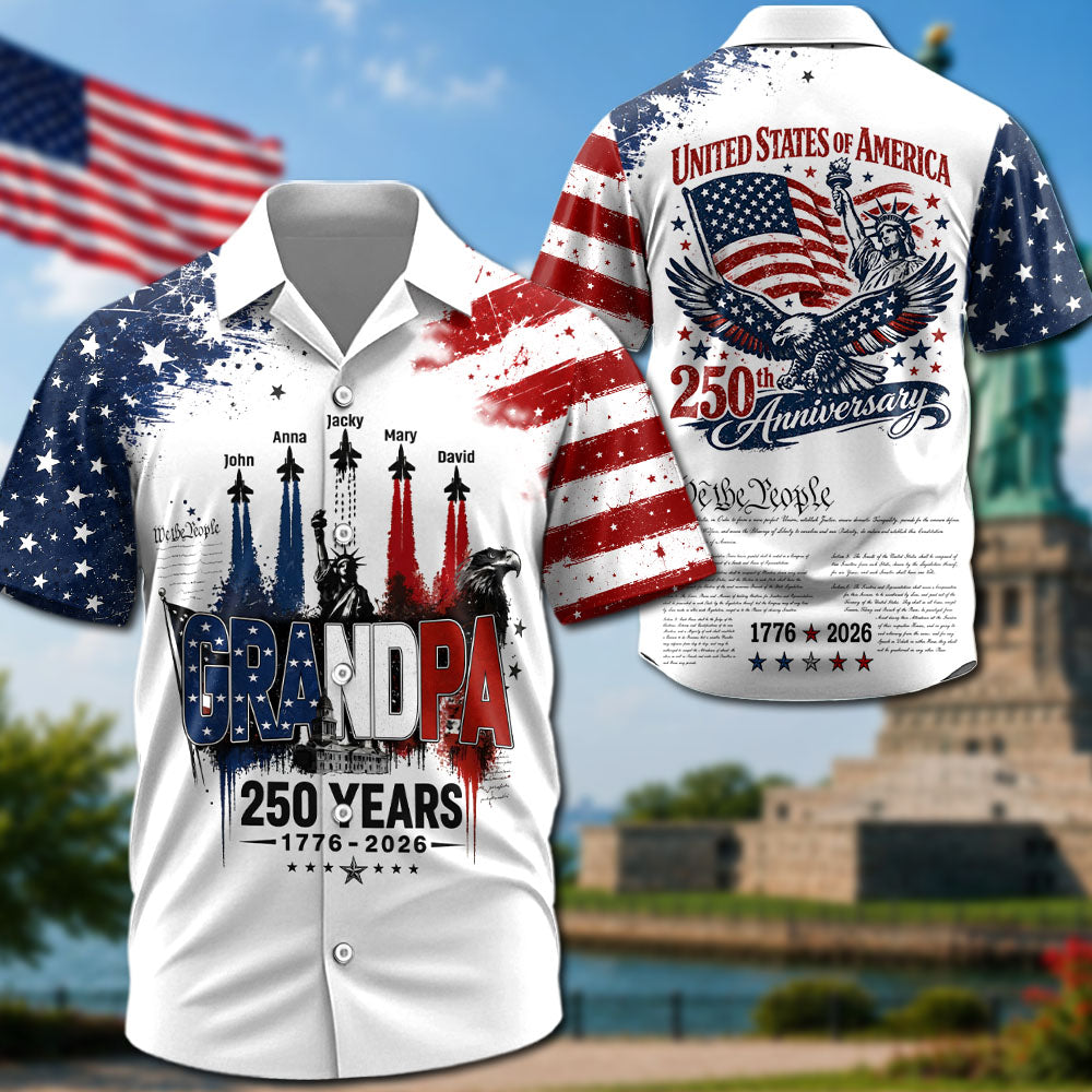 Personalized Dad Grandpa Nation Flag American 250th Anniversary Hawaiian Shirt - Semiquincentennial 1776-2026 - Cool Father's Day Gift For Dad, Grandpa T1807 Pt99