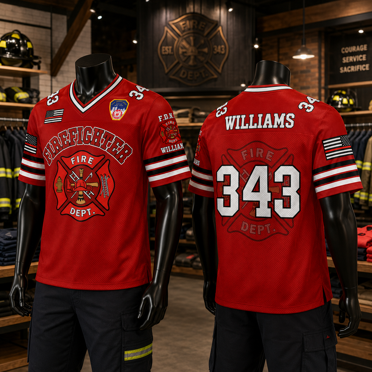 US Firefighter Football Jersey Custom Dept Name Number Firefighter Retirement Fireman Dad Grandpa H2511