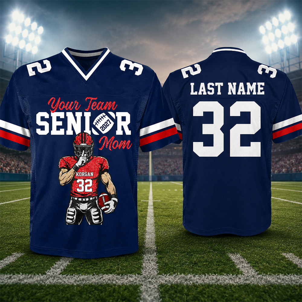 Personalized Senior Mom Football Jersey, Custom Team Name & Player Number Shirt, Football Mom Senior Night Gift for Mom Na02 Hv01