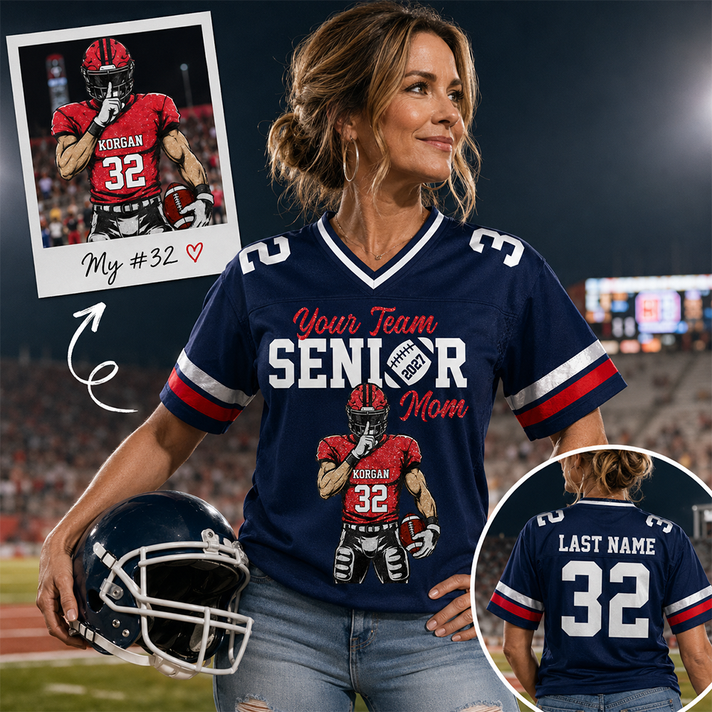 Personalized Senior Mom Football Jersey, Custom Team Name & Player Number Shirt, Football Mom Senior Night Gift for Mom Na02 Hv01