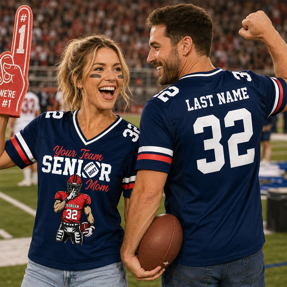 Personalized Senior Mom Football Jersey, Custom Team Name & Player Number Shirt, Football Mom Senior Night Gift for Mom Na02 Hv01