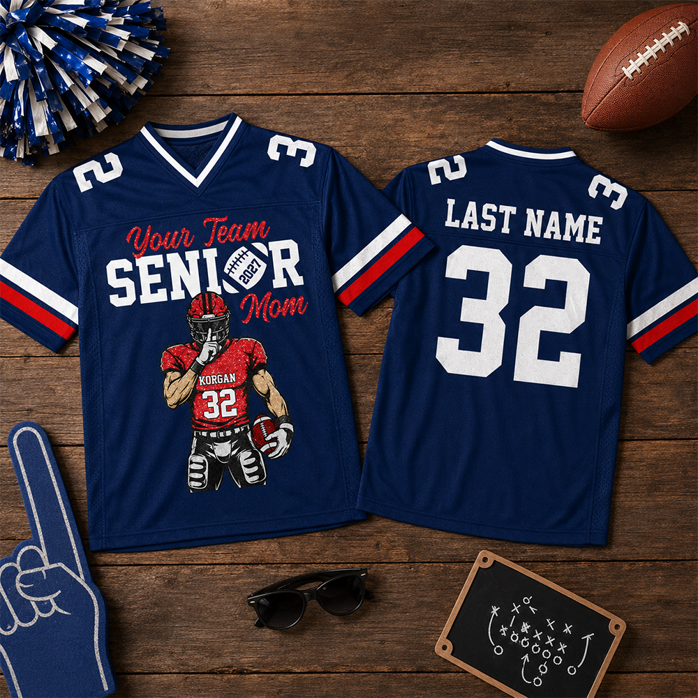 Personalized Senior Mom Football Jersey, Custom Team Name & Player Number Shirt, Football Mom Senior Night Gift for Mom Na02 Hv01