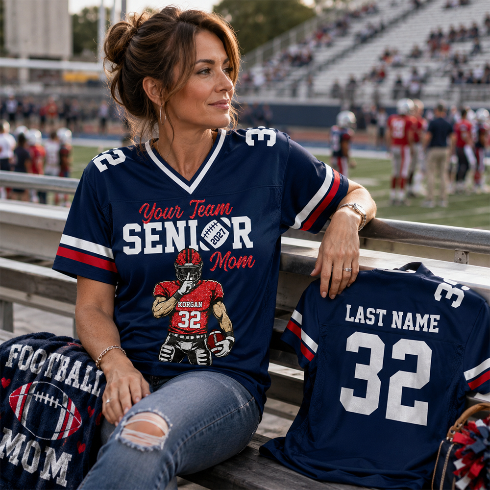 Personalized Senior Mom Football Jersey, Custom Team Name & Player Number Shirt, Football Mom Senior Night Gift for Mom Na02 Hv01