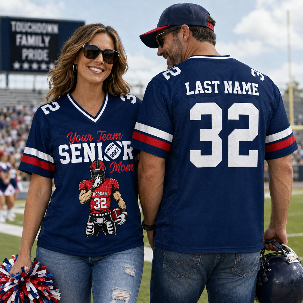 Personalized Senior Mom Football Jersey, Custom Team Name & Player Number Shirt, Football Mom Senior Night Gift for Mom Na02 Hv01