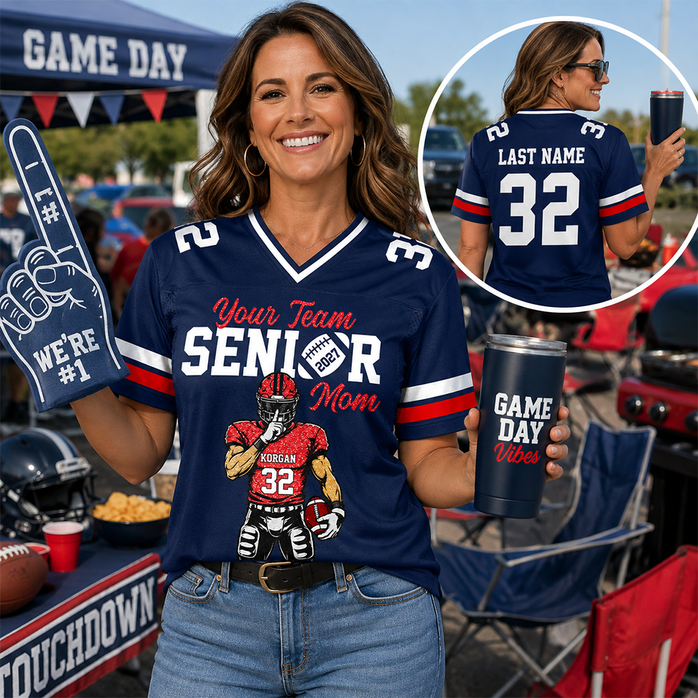 Personalized Senior Mom Football Jersey, Custom Team Name & Player Number Shirt, Football Mom Senior Night Gift for Mom Na02 Hv01