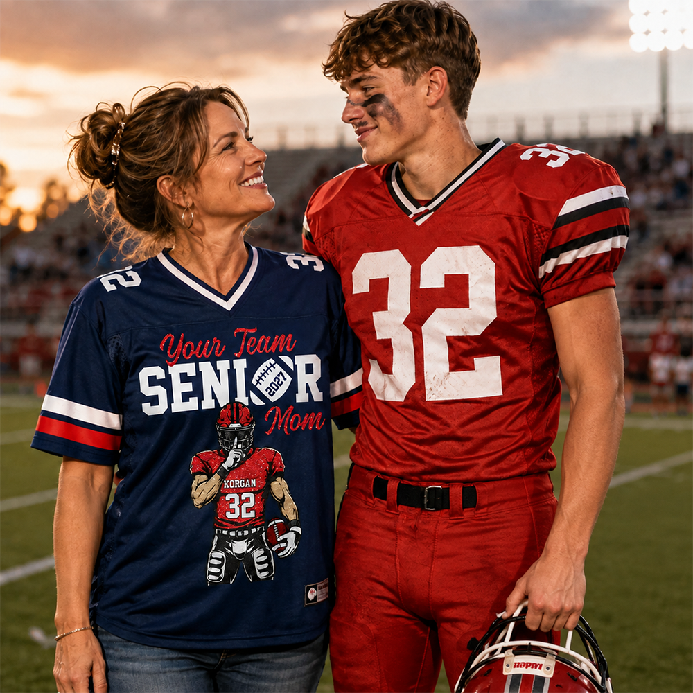 Personalized Senior Mom Football Jersey, Custom Team Name & Player Number Shirt, Football Mom Senior Night Gift for Mom Na02 Hv01