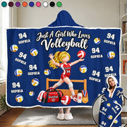 Just A Girl Who Loves Volleyball, Personalized Volleyball Wearable Blanket Hoodie For Volleyball Lovers, Volleyball Players MI209 T24 NT01