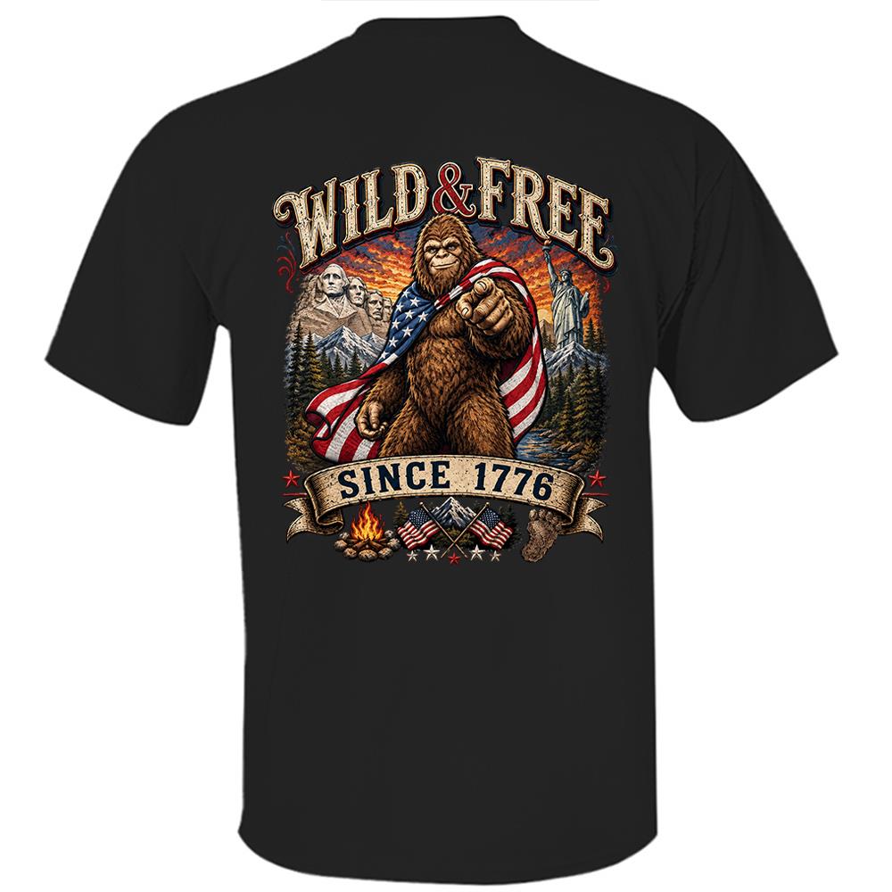 Custom Wild & Free Since 1776 Bigfoot Patriotic T-Shirt