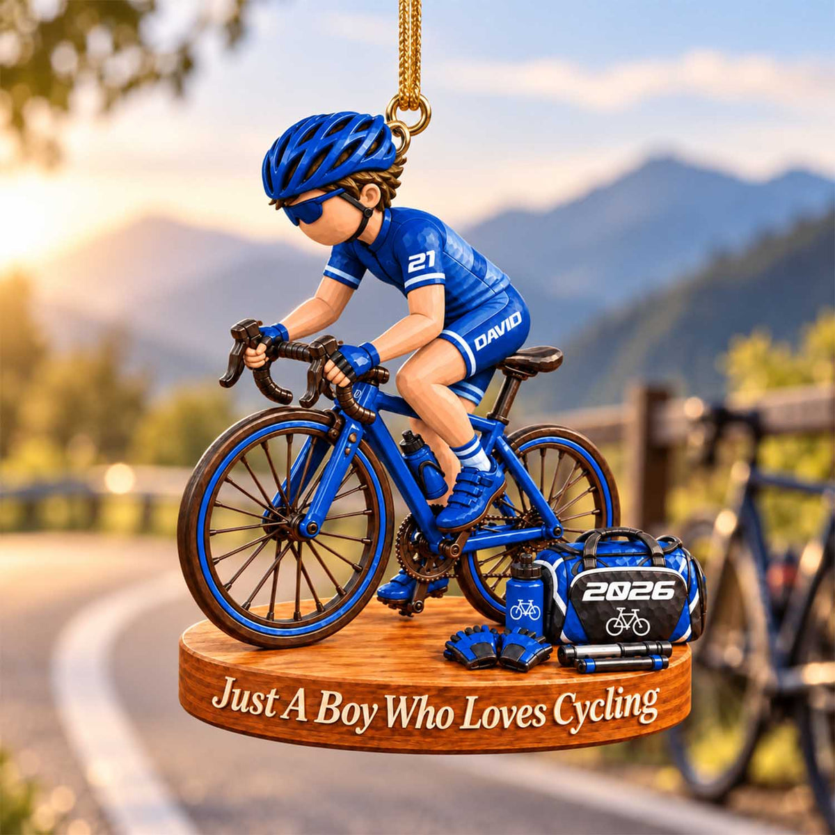 Personalized Just A Boy Who Loves Cyclist Ornament, Custom Name & Number Player Cyclist Bike Ornament, Gift for Cyclist Bike Lover Na02 Pt99