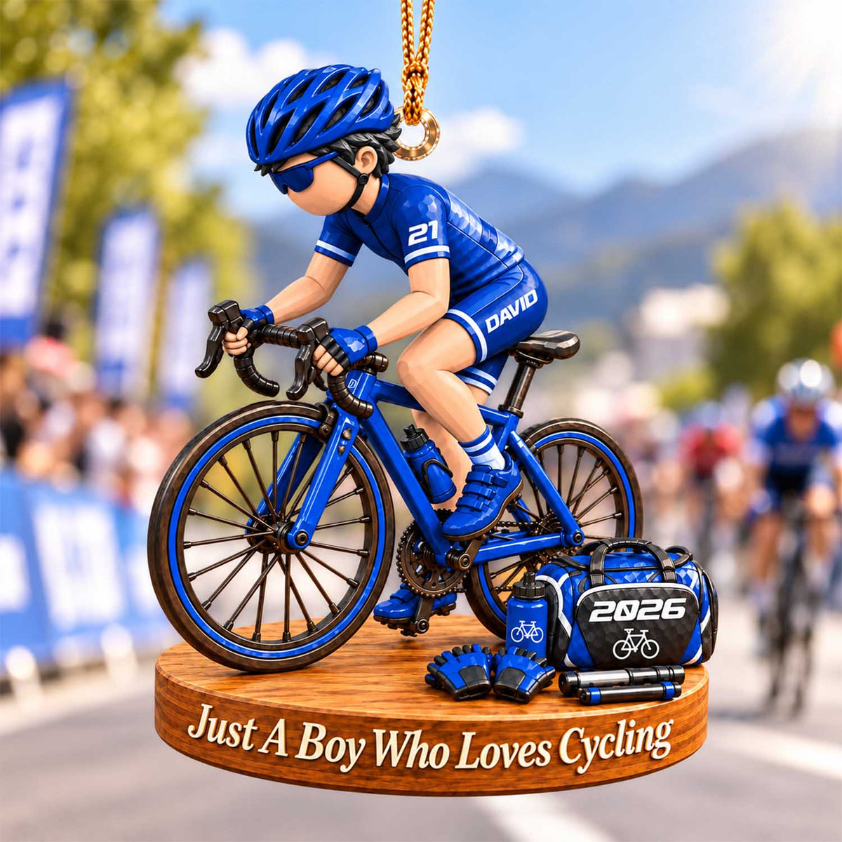 Personalized Just A Boy Who Loves Cyclist Ornament, Custom Name & Number Player Cyclist Bike Ornament, Gift for Cyclist Bike Lover Na02 Pt99