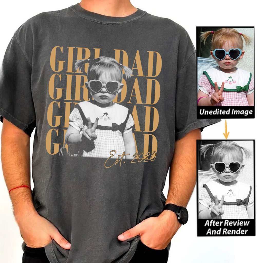 Custom Dad Vintage Photo Shirt, Custom Girl Dad Shirt, Personalized Fathers Day Shirt With Kids Photo, Funny Dad Shirt, Gift from Daughter VH01