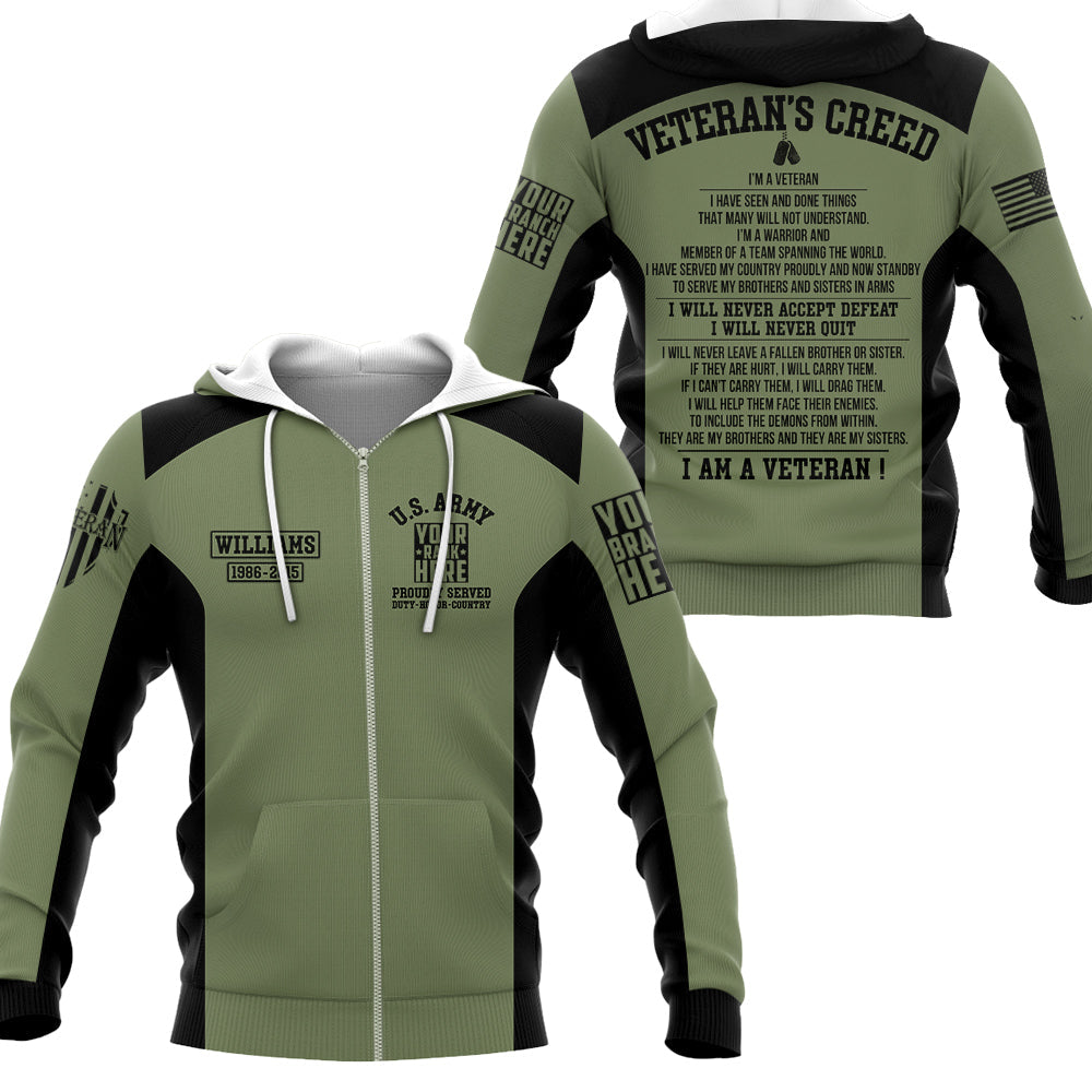 Veterans Creed I Am A Veteran I Have Seen And Done Things You May Not Understand Personalized All Over Print Shirt Hoodie For Veteran H2511
