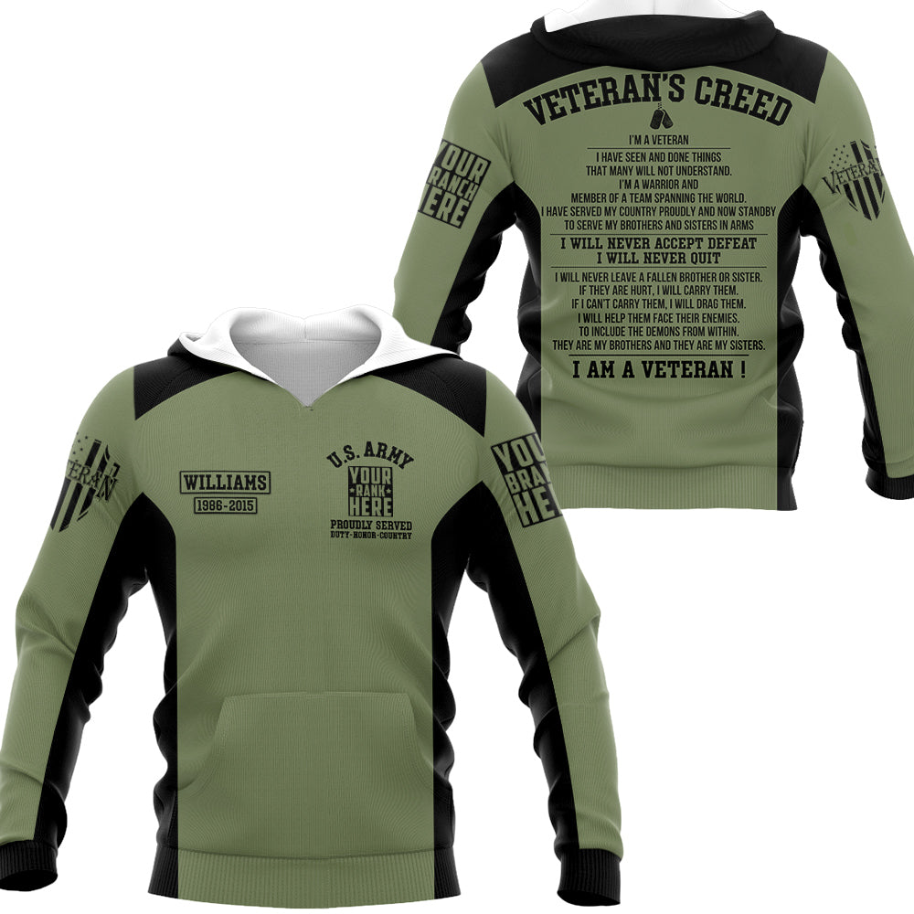 Veterans Creed I Am A Veteran I Have Seen And Done Things You May Not Understand Personalized All Over Print Shirt Hoodie For Veteran H2511