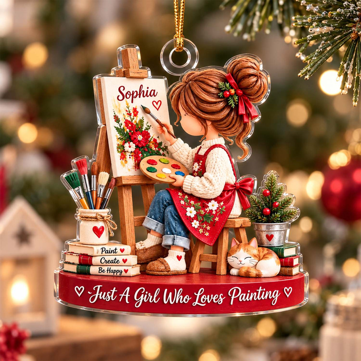 Personalized Artist Christmas Ornament, Girl Who Loves Painting Gift, Art Lover Gift Pt99
