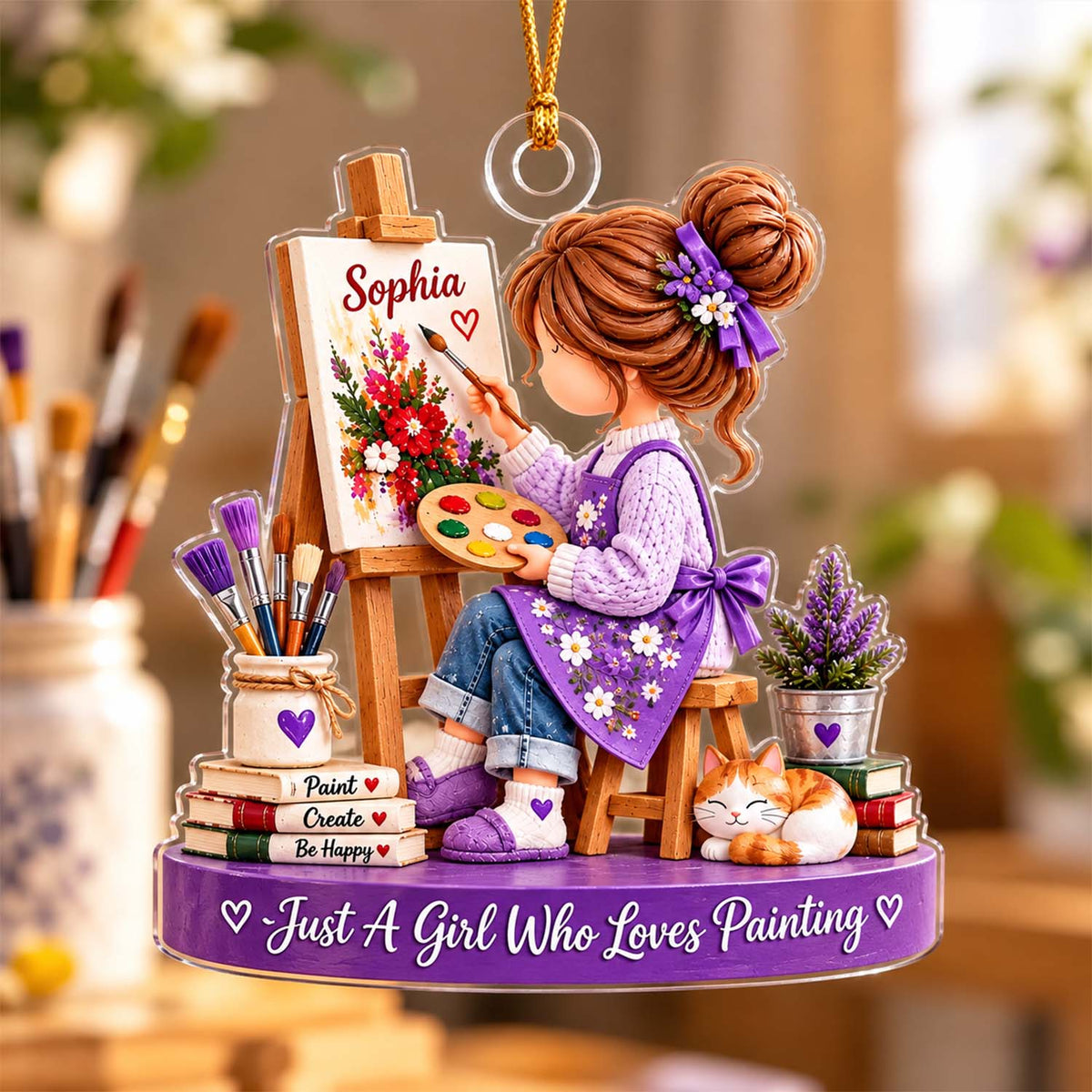 Personalized Artist Christmas Ornament, Girl Who Loves Painting Gift, Art Lover Gift Pt99