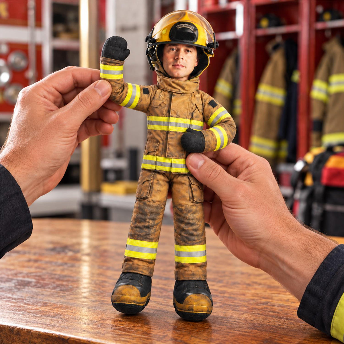 Personalized Firefighter Dad Photo Squishy Toy Poseable Plush Doll, Christmas Gift for Kids and Firefighter Family T1807 Hv01 NT01