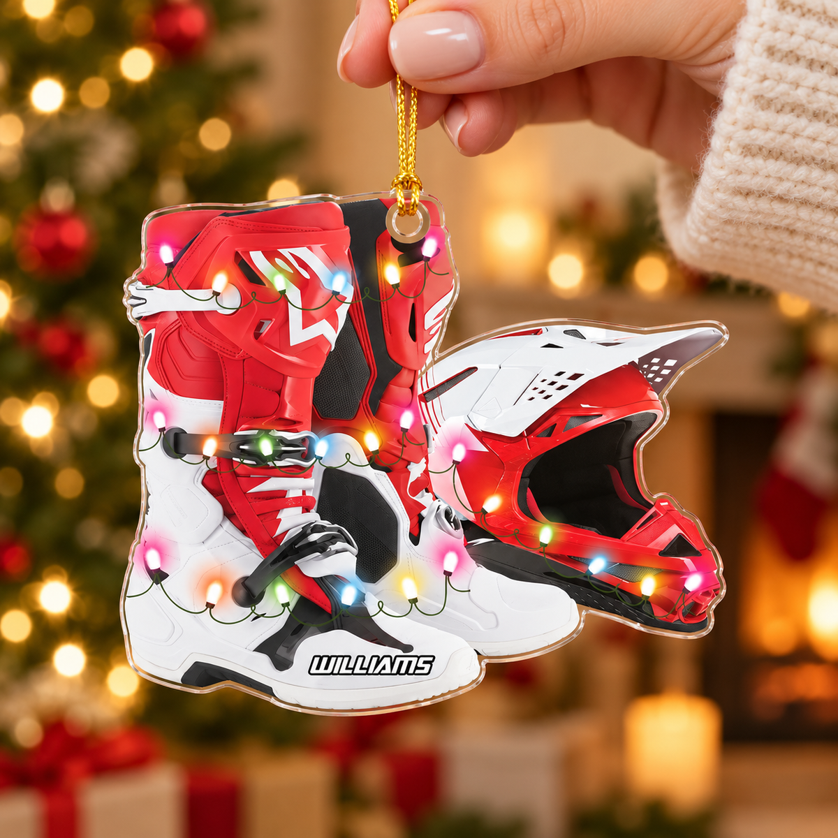 Personalized Ornament Motocross Boots Hemlet Custom Shaped Ornament, Made By Acrylic And The 2 Sides Are The Same H2511