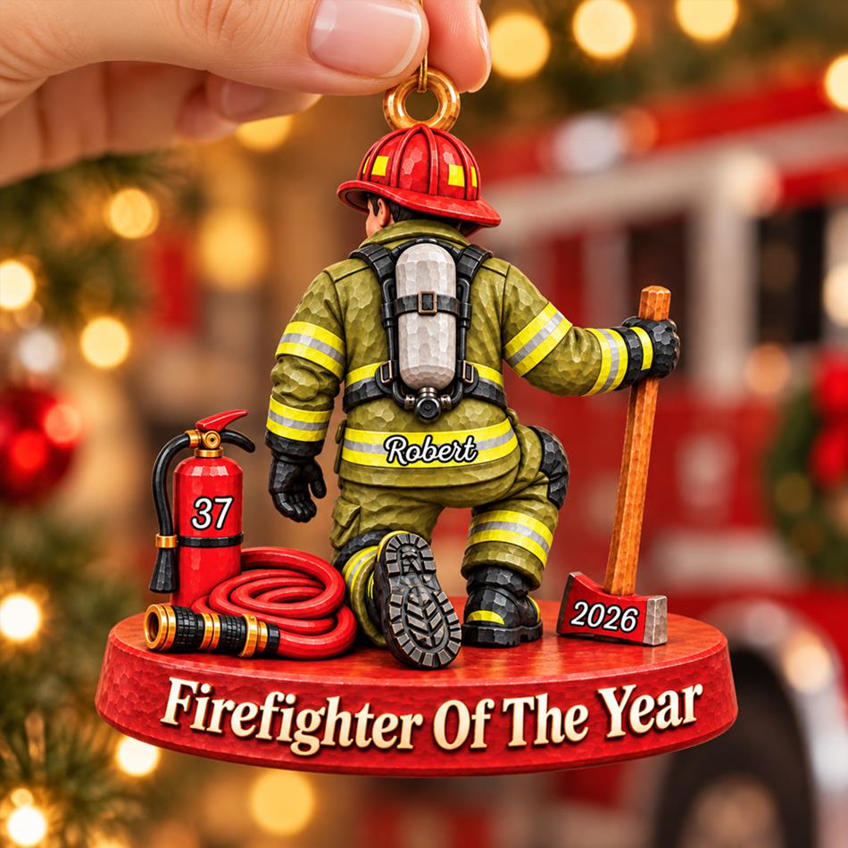 Personalized Firefighter Ornament Firefighter Of The Year Custom Name & Number Christmas Ornament Gift for Firefighter Lovers H2511 Trna