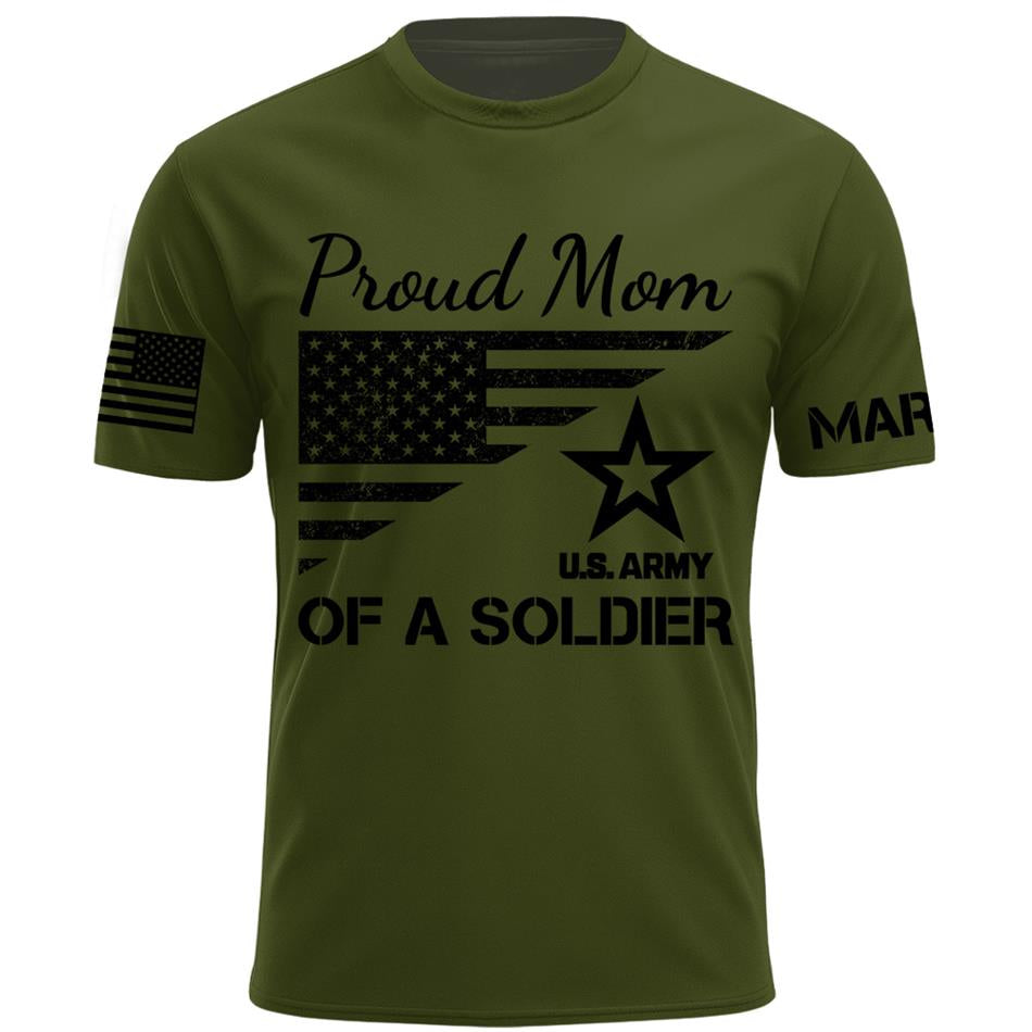 Proud Mom Of A Soldier Custom Shirt For US Military Family Mom Dad Grandma Sister Shirt Military Family Day Shirt H2511 Trna