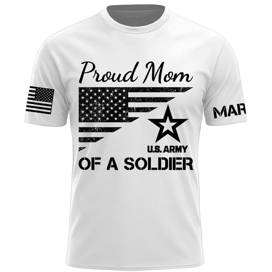 Proud Mom Of A Soldier Custom Shirt For US Military Family Mom Dad Grandma Sister Shirt Military Family Day Shirt H2511 Trna