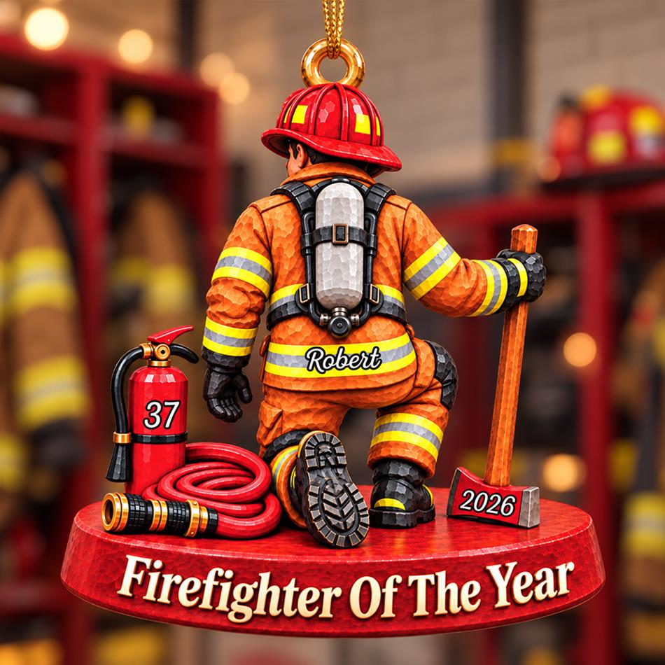Personalized Firefighter Ornament Firefighter Of The Year Custom Name & Number Christmas Ornament Gift for Firefighter Lovers H2511 Trna