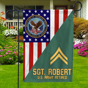 US Army Military Veteran Rank With America Flag House Flag H2511 Trna