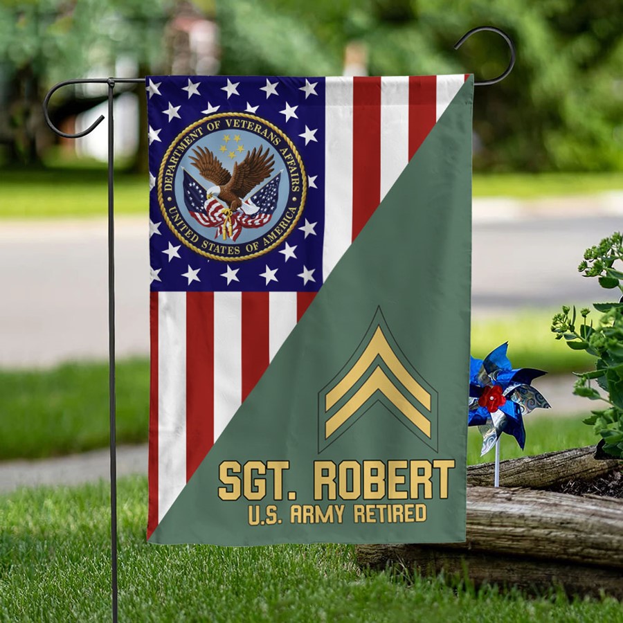 US Army Military Veteran Rank With America Flag House Flag H2511 Trna