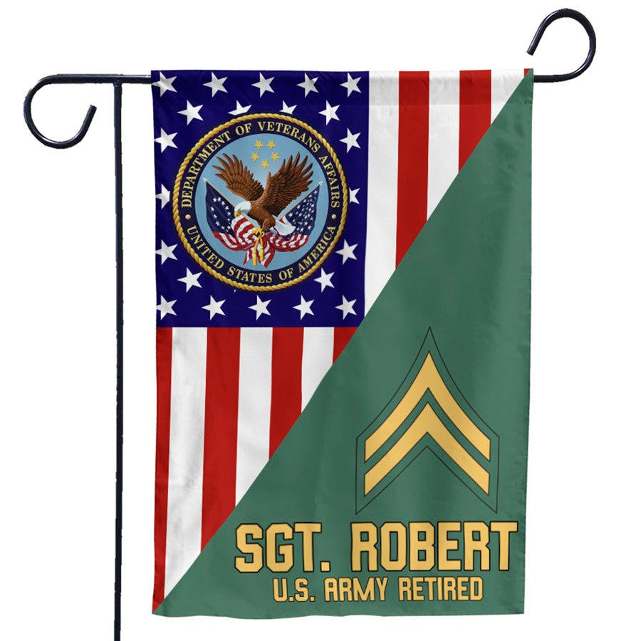 US Army Military Veteran Rank With America Flag House Flag H2511 Trna