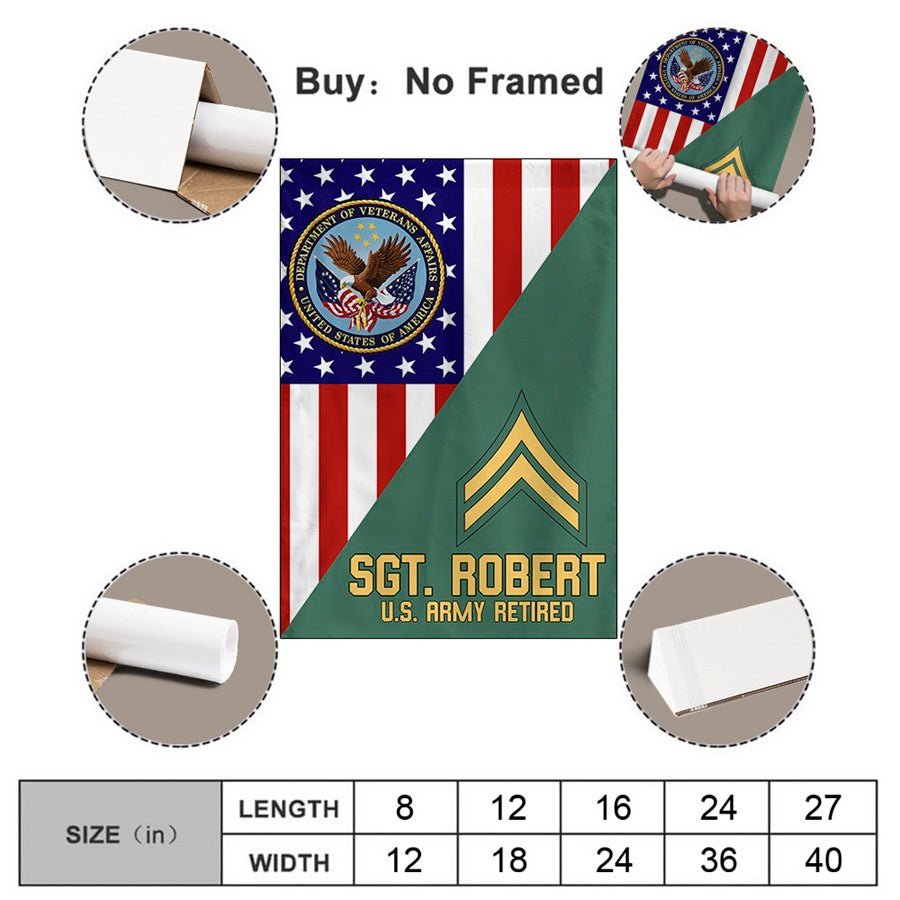 US Army Military Veteran Rank With America Flag House Flag H2511 Trna