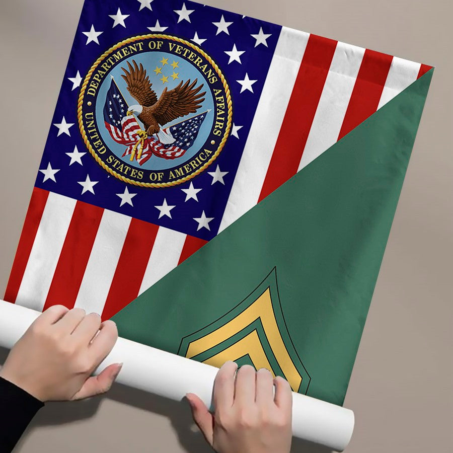 US Army Military Veteran Rank With America Flag House Flag H2511 Trna