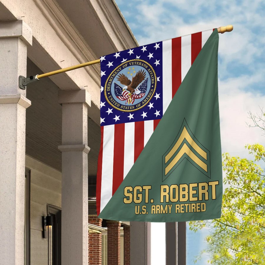US Army Military Veteran Rank With America Flag House Flag H2511 Trna