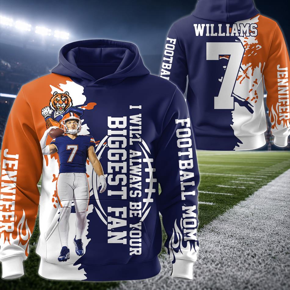 Personalized I Will Always Be Your Biggest Fan Football Mom Hoodie – Custom Player Name & Number, Proud Football Mom Game Day Shirt H2511 Trna