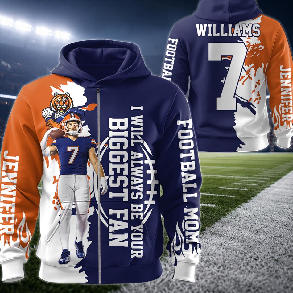 Personalized I Will Always Be Your Biggest Fan Football Mom Hoodie – Custom Player Name & Number, Proud Football Mom Game Day Shirt H2511 Trna