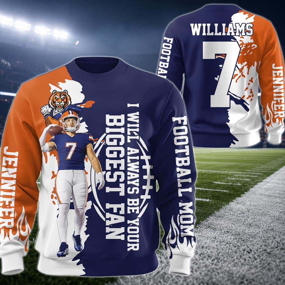 Personalized I Will Always Be Your Biggest Fan Football Mom Hoodie – Custom Player Name & Number, Proud Football Mom Game Day Shirt H2511 Trna