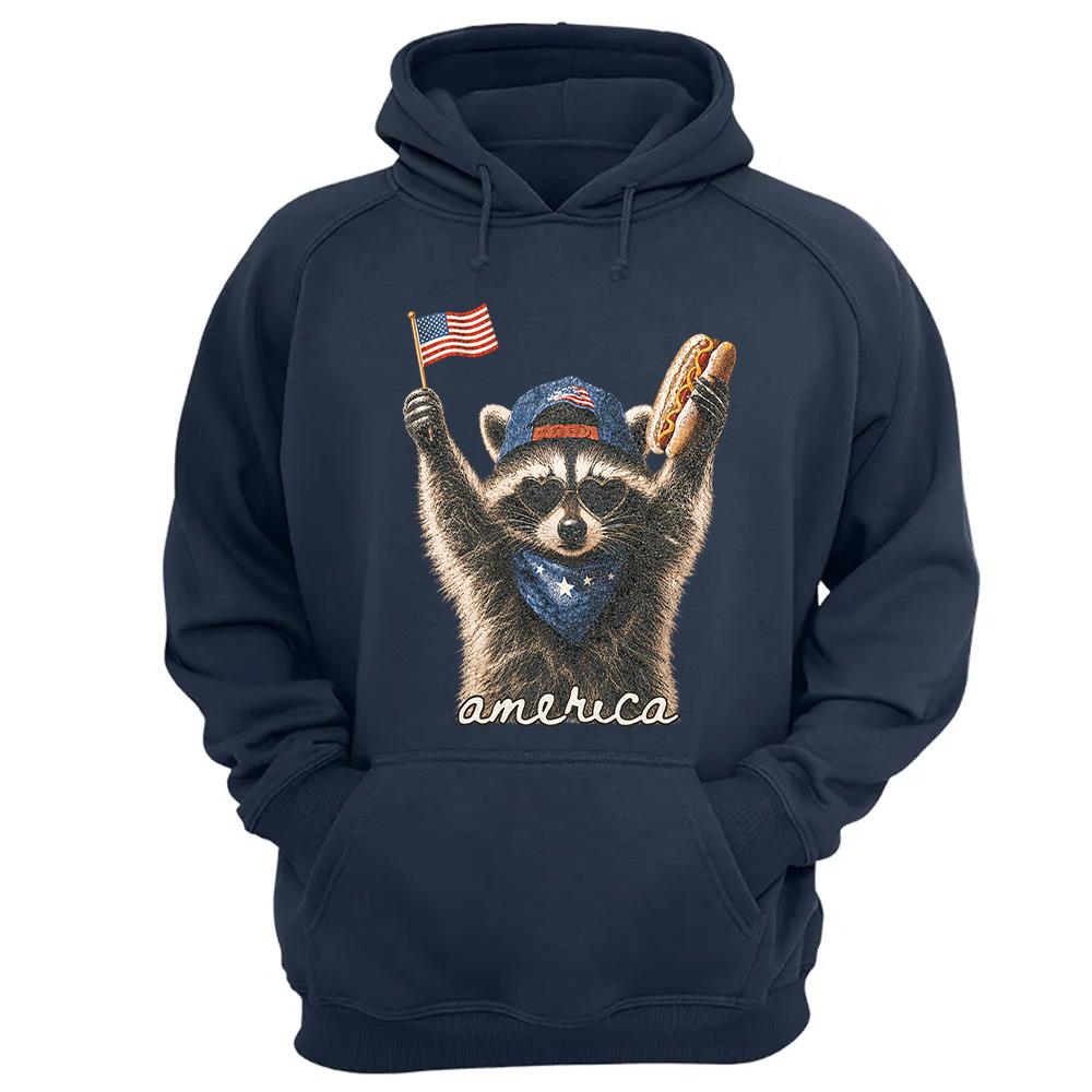 Custom Photo Pet, Feral & Free Racoon Shirt, 4th of July Shirt, USA Independence Day Shirt, Funny Raccoon Tee, Patriotic Shirt, July 4th Gift Nh00