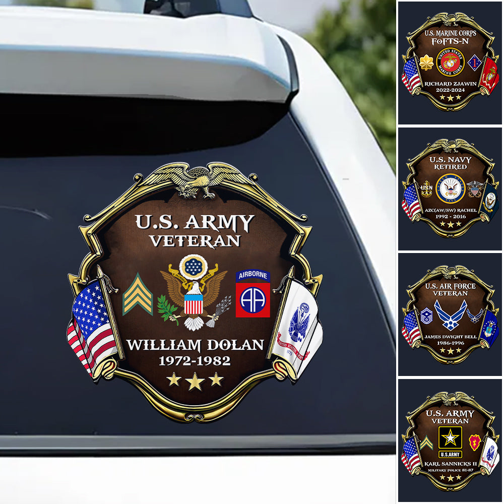Custom Division Rank Year Of Service Car Decal For Veteran Dad Grandpa Military Retired Gift H2511 Trna