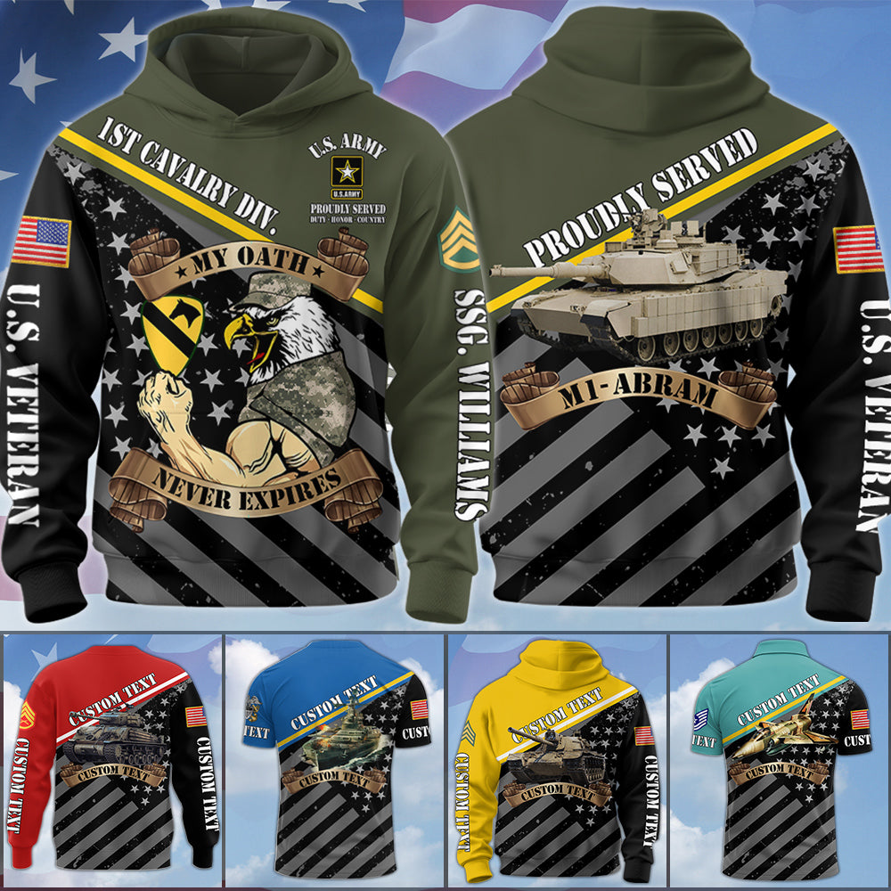 Proudly Served Bald Eagle Soldier Personalized Military Veteran Equipment All Over Print Shirt Custom Vehicle, Aircraft, Naval Vessels Gift For Veteran H2511 Trna