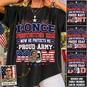 I Once Protected Him Now He Protects Me Proud Army Mom Custom Photo Shirt For Proud Army Mom Dad Family 4th July Shirt H2511 Trna