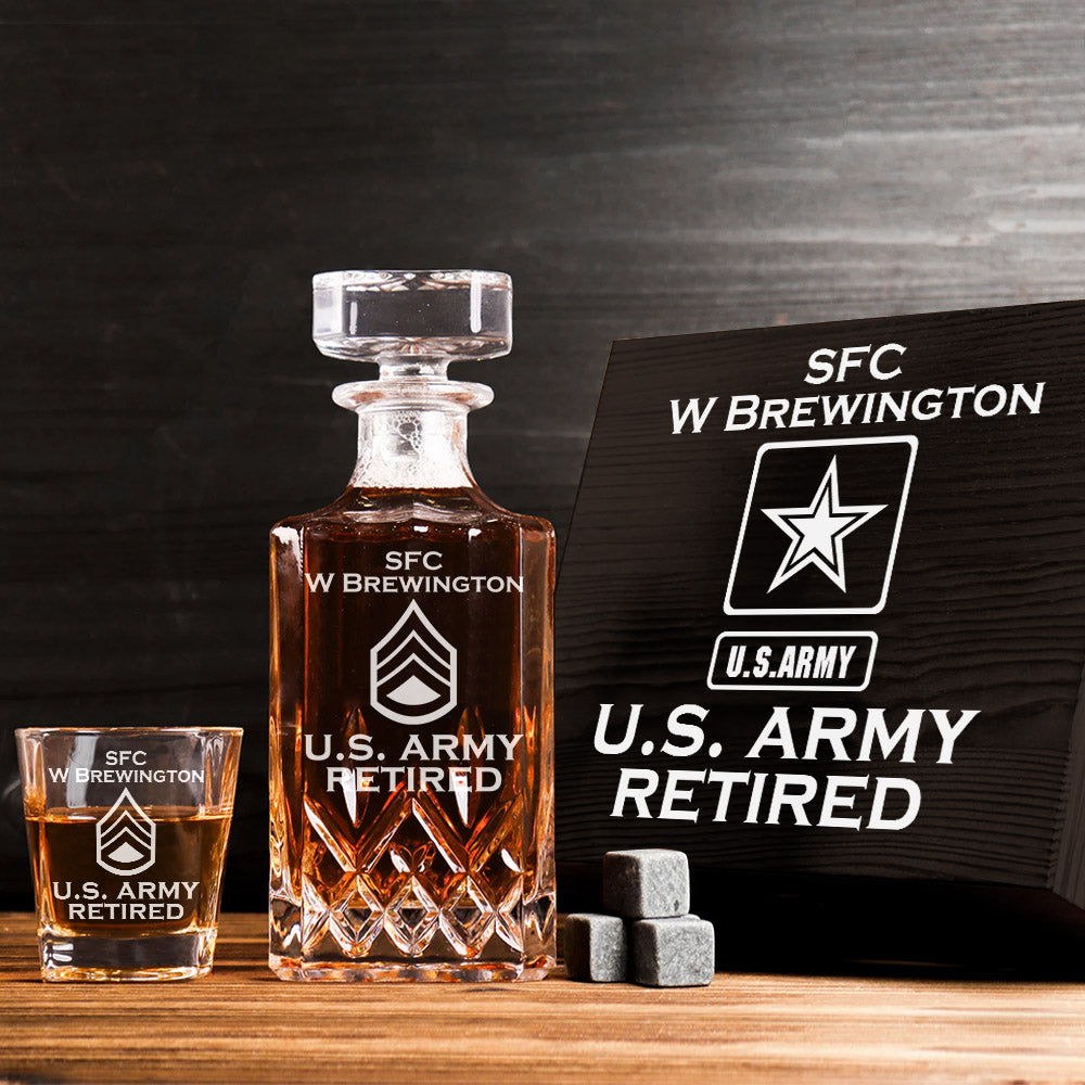 Custom All Branches US Veteran Whiskey Decanter Set Gift for Veteran Military Retirement H2511